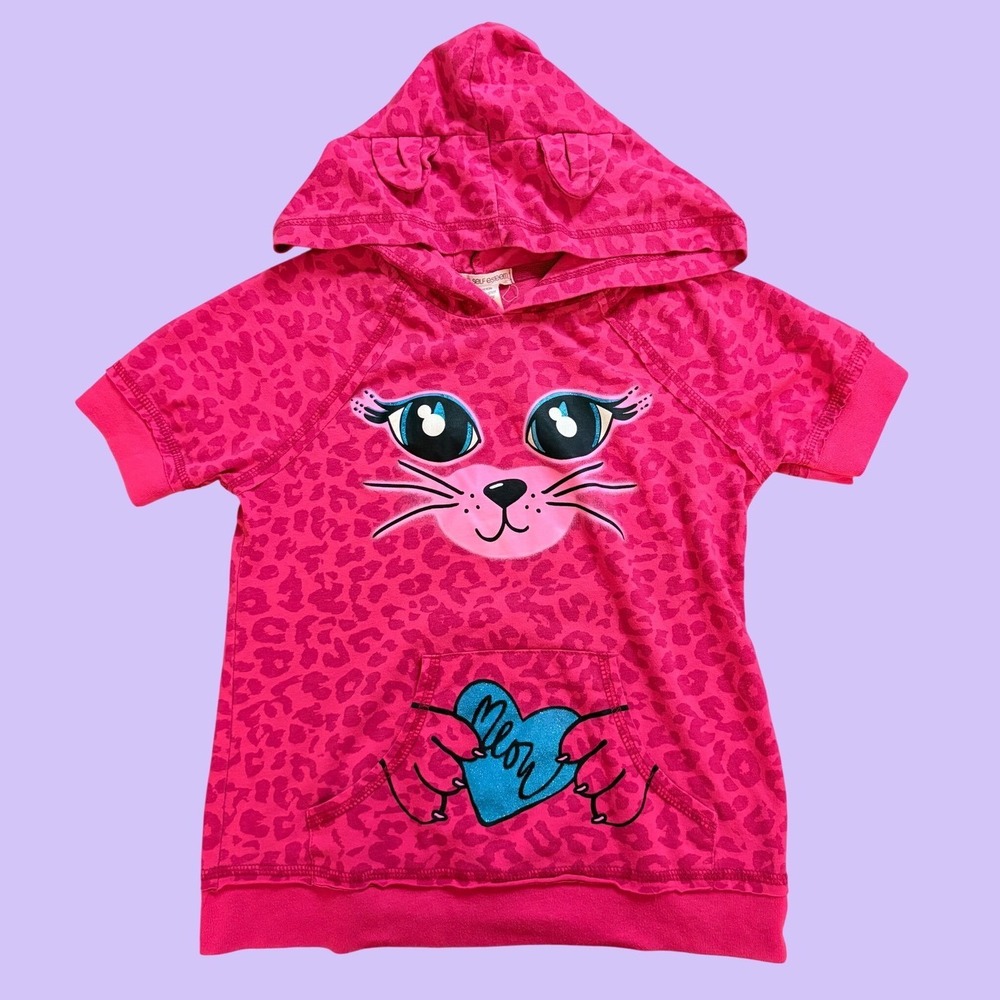 Y2K Self Esteem Leopard Cat Graphic Short Sleeve Hoodie Scene #19